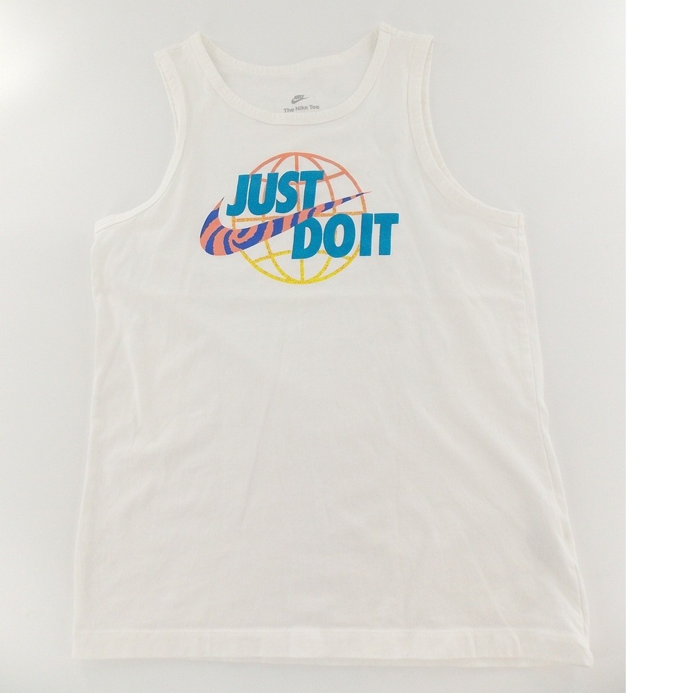 Nike Tank Top Just Do It Globe Graphic Athletic Women Medium White